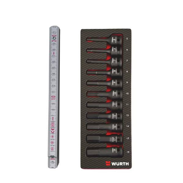 W&uuml;rth Set 1/2 Zoll Sortiment Kraftsteckschl&uuml;ssel Innen-6 Kant Black 11 Teile + Zollstock