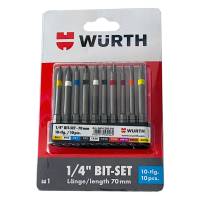 W&uuml;rth Set 1/4 Zoll Bit Sortiment 10-teilig; Bit Set; 70mm; G&uuml;rtelclip + Zollstock