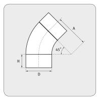 Bogen 45 &deg; aus verzinktem Stahlblech, mit Dichtung, &Oslash; 630 mm